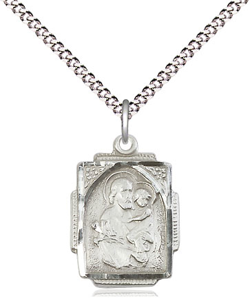 Sterling Silver Saint Joseph Pendant on a 18 inch Light Rhodium Light Curb chain