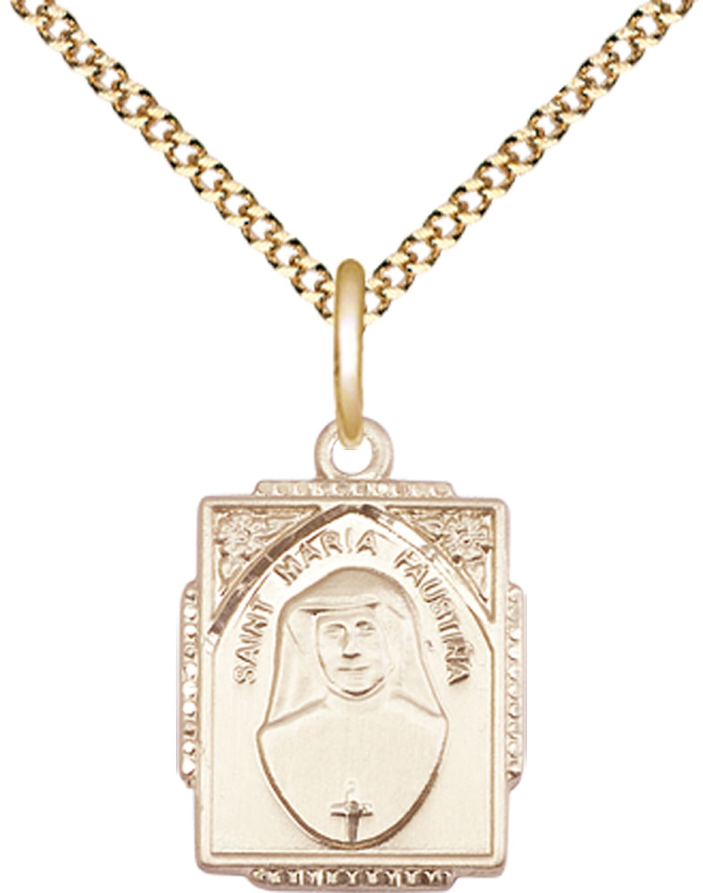 14kt Gold Filled Saint Maria Faustina Pendant on a 18 inch Gold Plate Light Curb chain