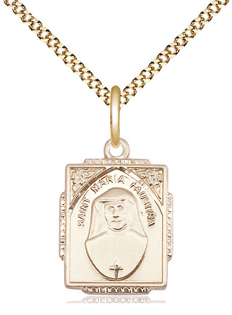 14kt Gold Filled Saint Maria Faustina Pendant on a 18 inch Gold Plate Light Curb chain