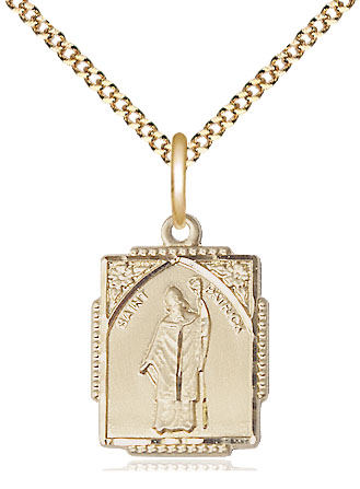 14kt Gold Filled Saint Patrick Pendant on a 18 inch Gold Plate Light Curb chain