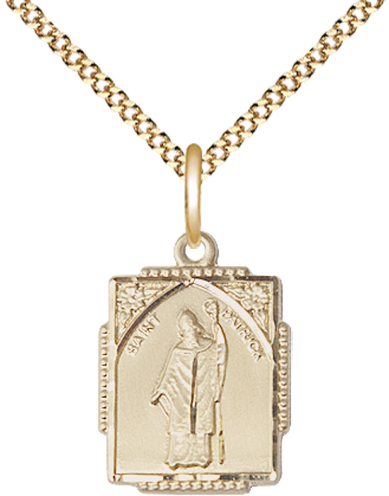 14kt Gold Filled Saint Patrick Pendant on a 18 inch Gold Plate Light Curb chain