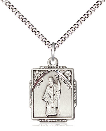 Sterling Silver Saint Patrick Pendant on a 18 inch Light Rhodium Light Curb chain