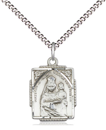 Sterling Silver Our Lady of Prompt Succor Pendant on a 18 inch Light Rhodium Light Curb chain