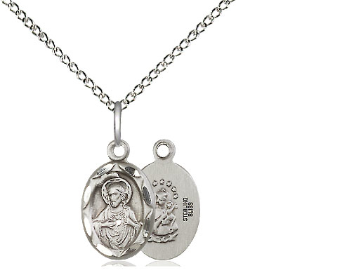 Sterling Silver Scapular Pendant on a 18 inch Sterling Silver Light Curb chain