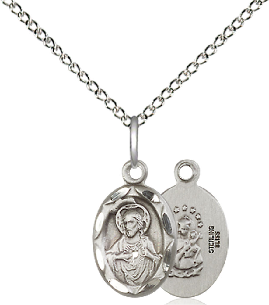 Sterling Silver Scapular Pendant on a 18 inch Sterling Silver Light Curb chain