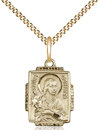 14kt Gold Filled Saint Maria Goretti Pendant on a 18 inch Gold Plate Light Curb chain