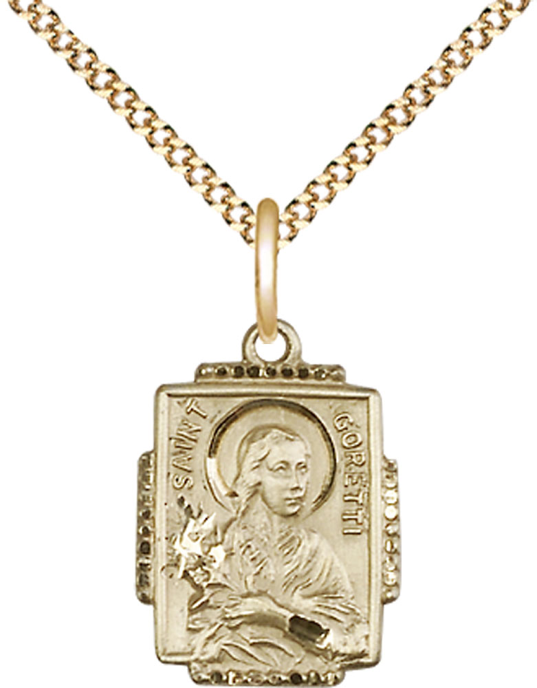 14kt Gold Filled Saint Maria Goretti Pendant on a 18 inch Gold Plate Light Curb chain