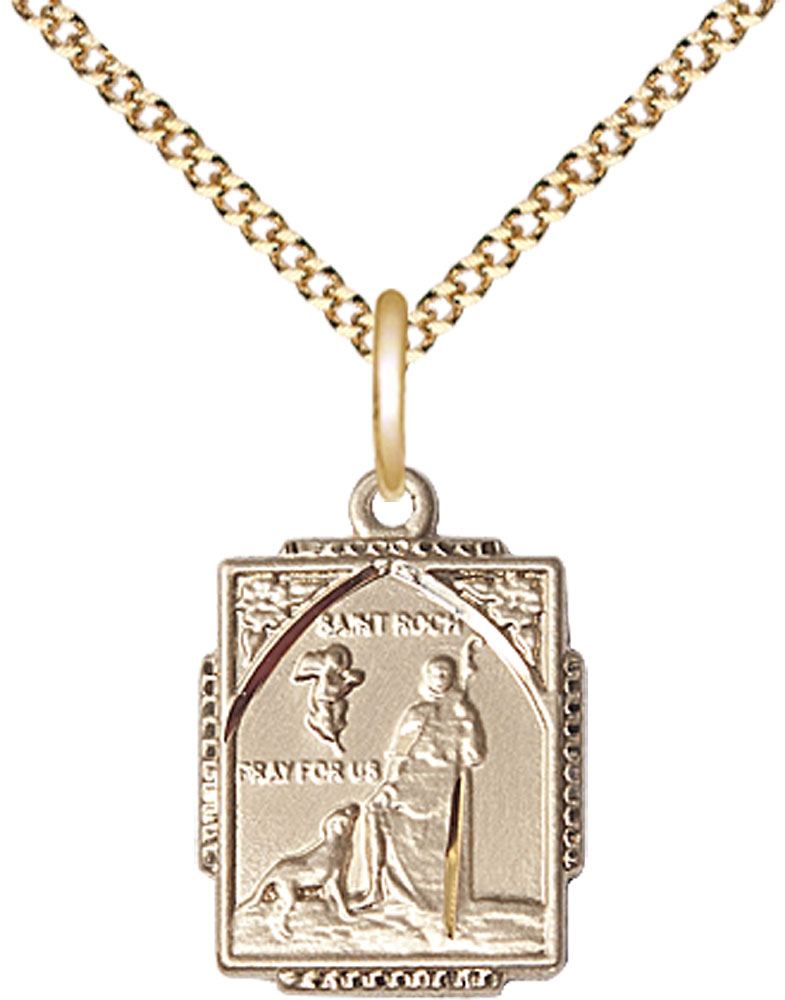 14kt Gold Filled Saint Roch Pendant on a 18 inch Gold Plate Light Curb chain