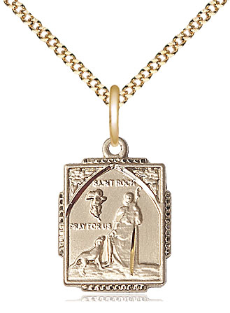 14kt Gold Filled Saint Roch Pendant on a 18 inch Gold Plate Light Curb chain