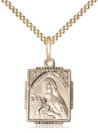 14kt Gold Filled Saint Theresa Pendant on a 18 inch Gold Plate Light Curb chain