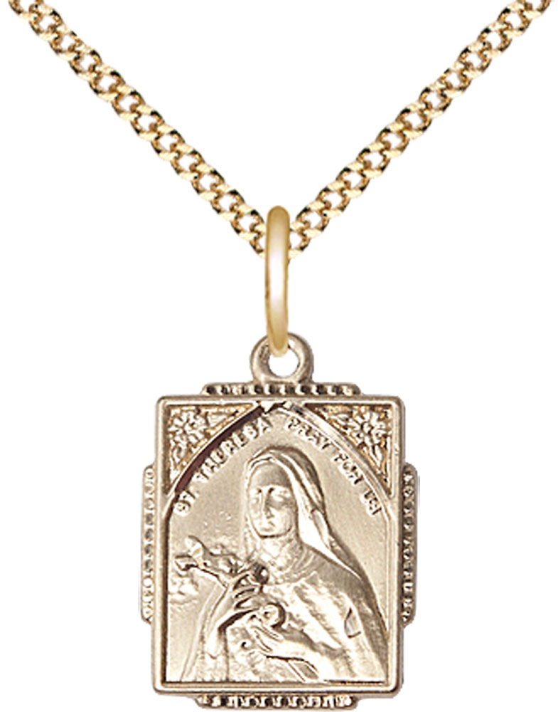 14kt Gold Filled Saint Theresa Pendant on a 18 inch Gold Plate Light Curb chain