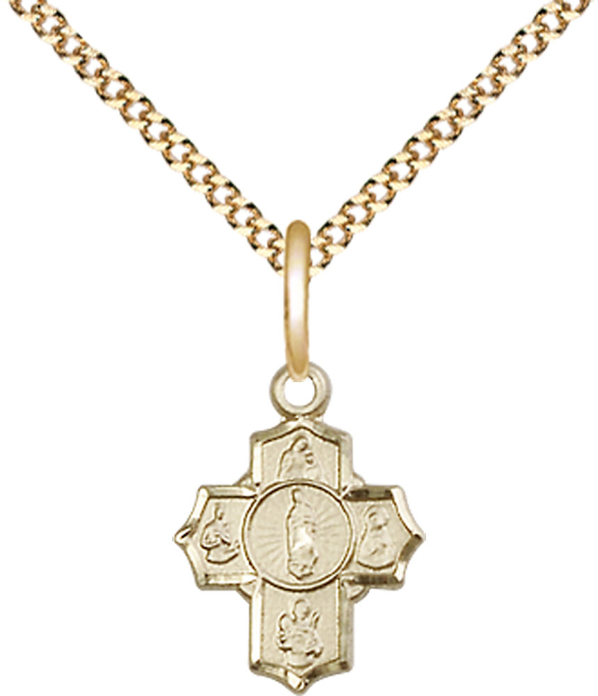 14kt Gold Filled 5-Way Motherhood Pendant on a 18 inch Gold Plate Light Curb chain