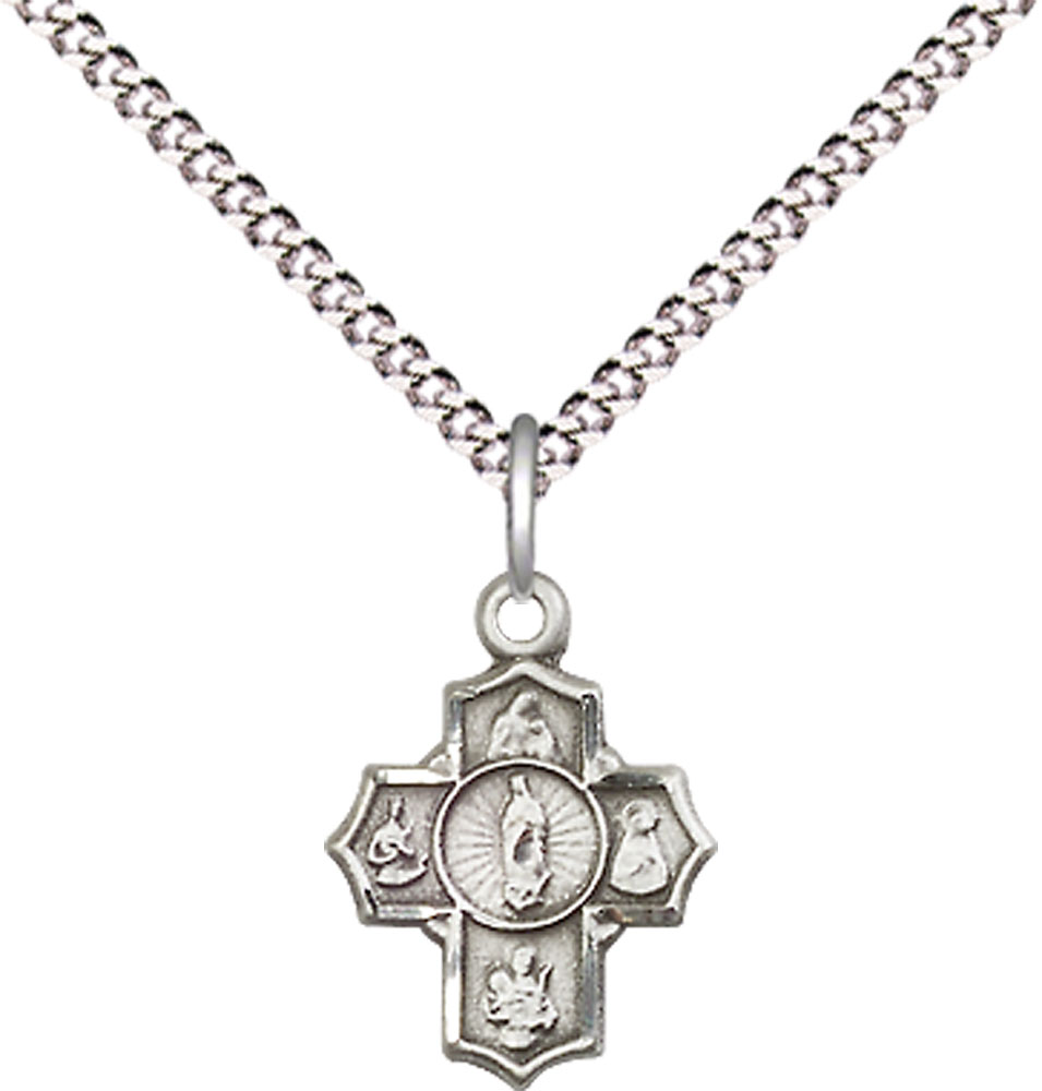 Sterling Silver 5-Way Motherhood Pendant on a 18 inch Light Rhodium Light Curb chain