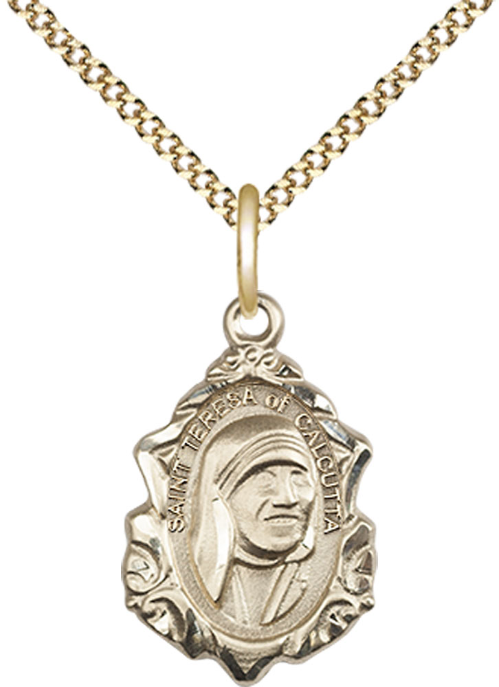 14kt Gold Filled Saint Teresa of Calcutta Pendant on a 18 inch Gold Plate Light Curb chain