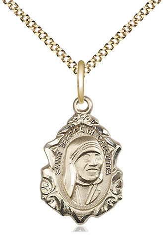 14kt Gold Filled Saint Teresa of Calcutta Pendant on a 18 inch Gold Plate Light Curb chain