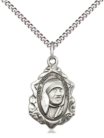 Sterling Silver Saint Teresa of Calcutta Pendant on a 18 inch Light Rhodium Light Curb chain