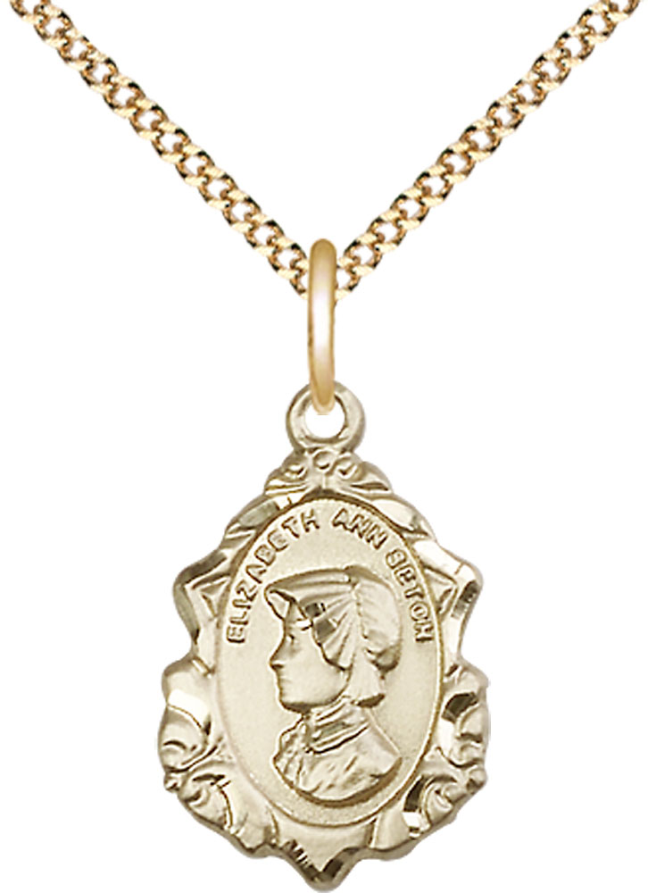 14kt Gold Filled Saint Elizabeth Ann Seton Pendant on a 18 inch Gold Plate Light Curb chain