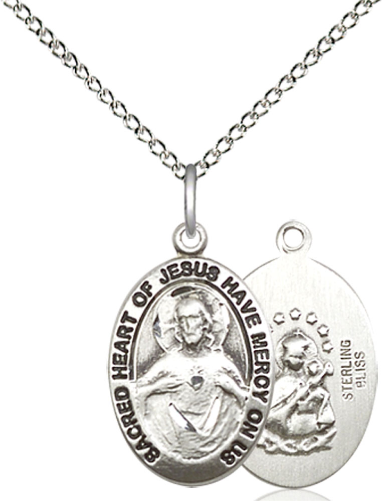 Sterling Silver Scapular Pendant on a 18 inch Sterling Silver Light Curb chain