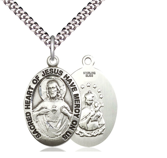 Sterling Silver Scapular Pendant on a 24 inch Light Rhodium Heavy Curb chain