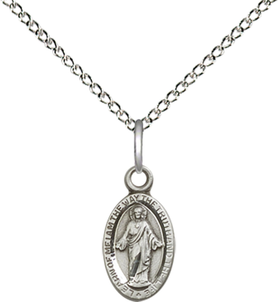 Sterling Silver Scapular Pendant on a 18 inch Sterling Silver Light Curb chain