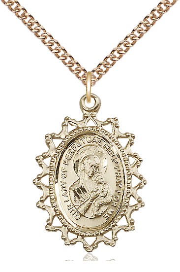 14kt Gold Filled Our Lady of Perpetual Help Pendant on a 24 inch Gold Filled Heavy Curb chain