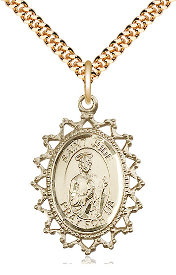 14kt Gold Filled Saint Jude Pendant on a 24 inch Gold Plate Heavy Curb chain