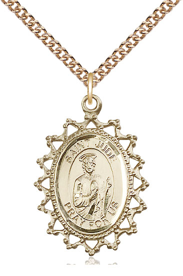 14kt Gold Filled Saint Jude Pendant on a 24 inch Gold Filled Heavy Curb chain