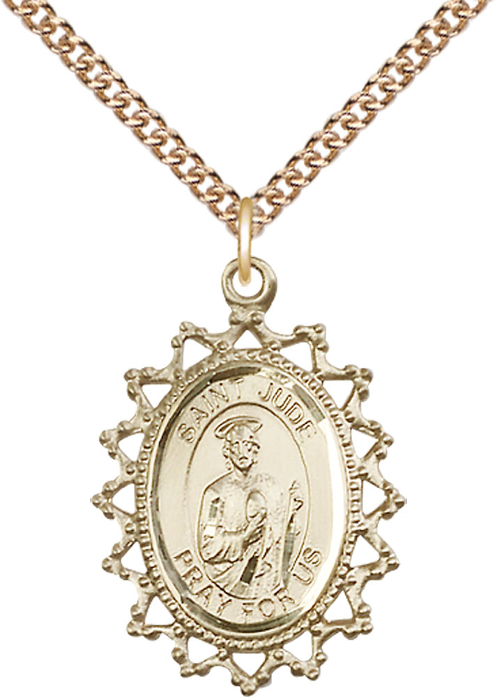 14kt Gold Filled Saint Jude Pendant on a 24 inch Gold Filled Heavy Curb chain