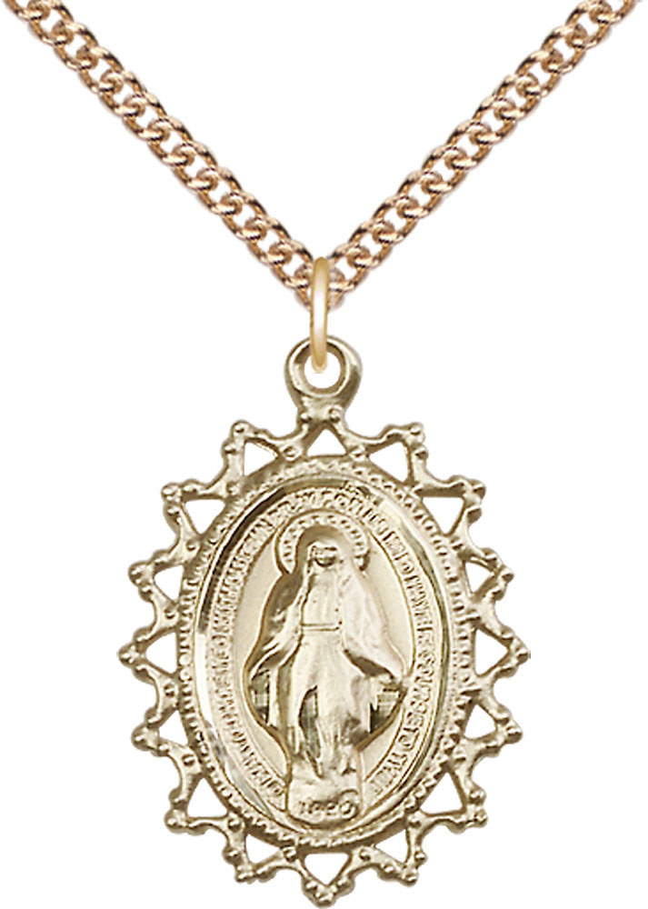 14kt Gold Filled Miraculous Pendant on a 24 inch Gold Filled Heavy Curb chain