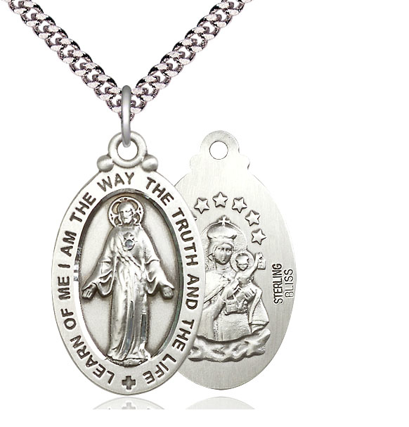 Sterling Silver Scapular Pendant on a 24 inch Light Rhodium Heavy Curb chain