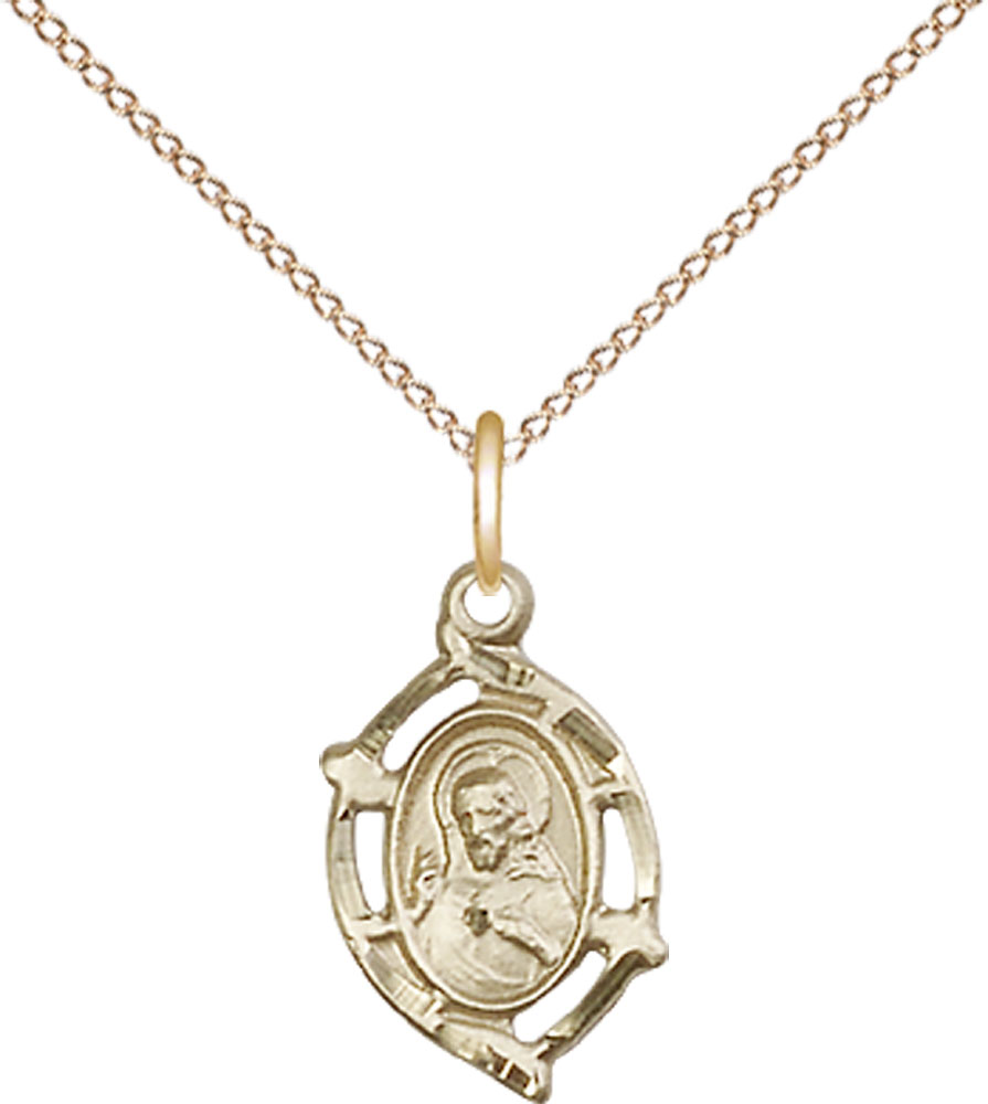 14kt Gold Filled Scapular Pendant on a 18 inch Gold Filled Light Curb chain