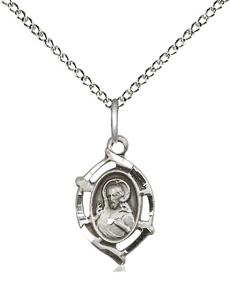 Sterling Silver Scapular Pendant on a 18 inch Sterling Silver Light Curb chain