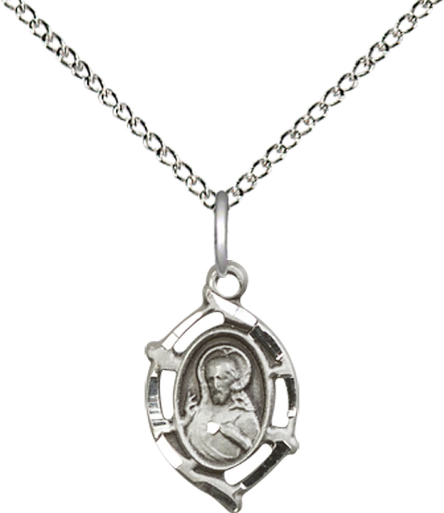 Sterling Silver Scapular Pendant on a 18 inch Sterling Silver Light Curb chain