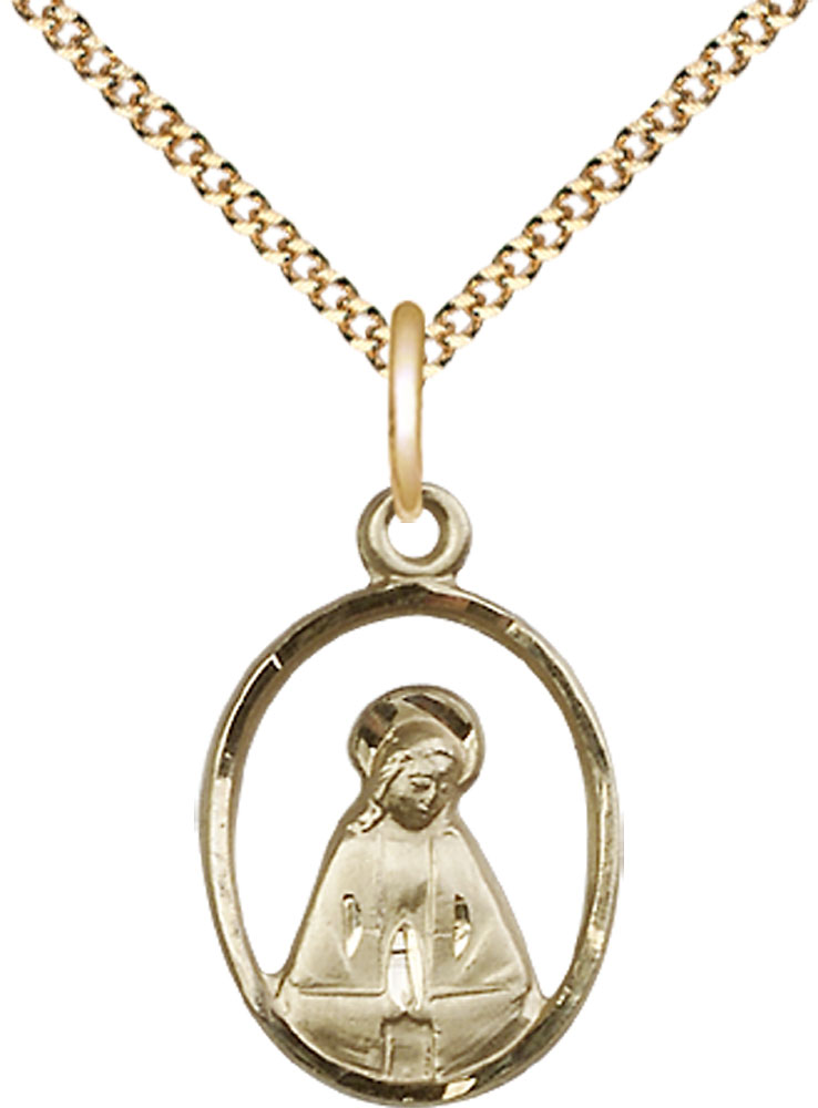 14kt Gold Filled Madonna Pendant on a 18 inch Gold Plate Light Curb chain