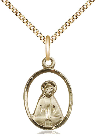14kt Gold Filled Madonna Pendant on a 18 inch Gold Plate Light Curb chain