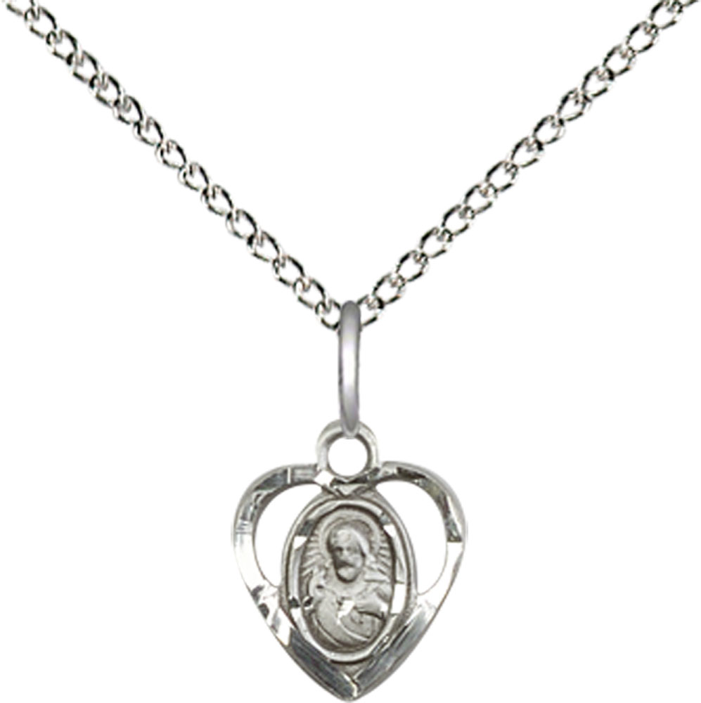 Sterling Silver Scapular Pendant on a 18 inch Sterling Silver Light Curb chain