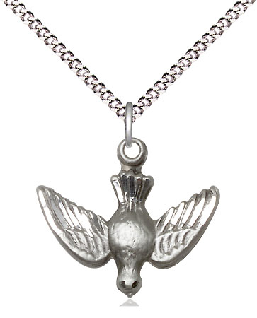 Sterling Silver Holy Spirit Pendant on a 18 inch Light Rhodium Light Curb chain