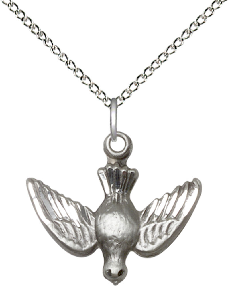 Sterling Silver Holy Spirit Pendant on a 18 inch Sterling Silver Light Curb chain