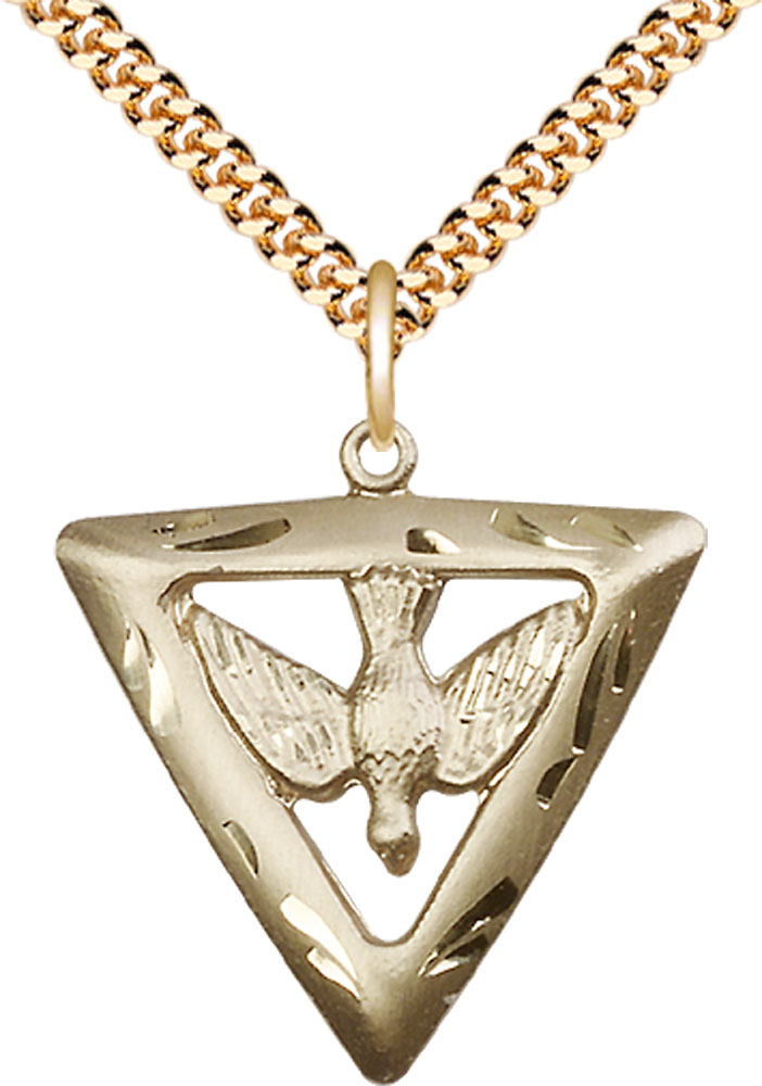 14kt Gold Filled Holy Spirit Triangle Pendant on a 24 inch Gold Plate Heavy Curb chain