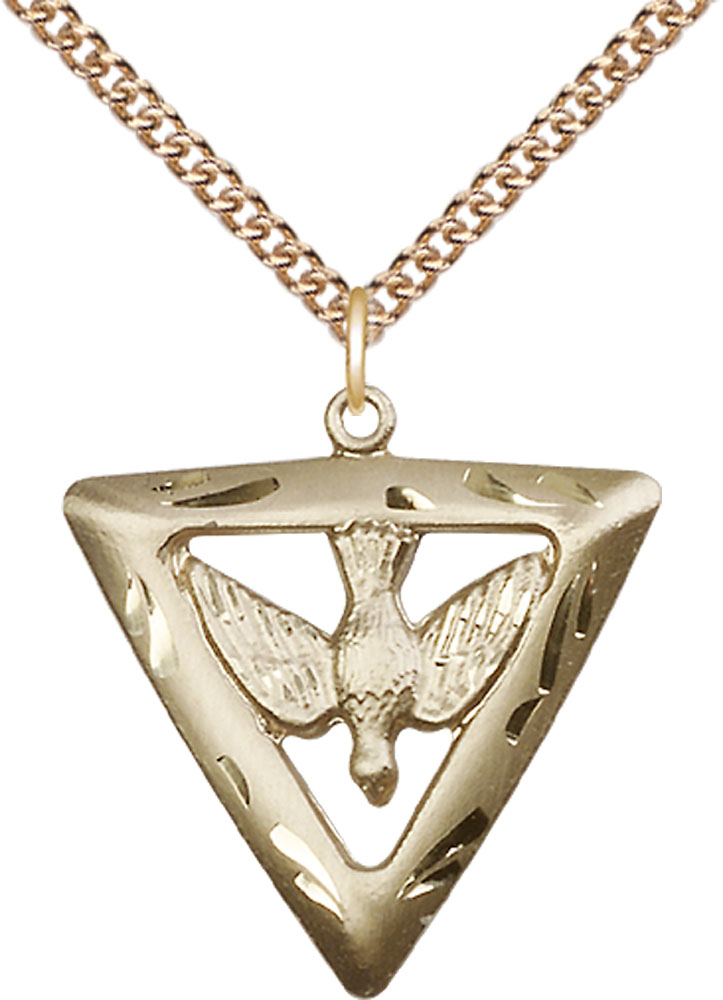 14kt Gold Filled Holy Spirit Triangle Pendant on a 24 inch Gold Filled Heavy Curb chain