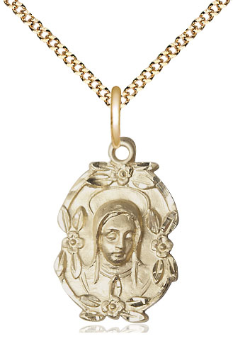 14kt Gold Filled Madonna Pendant on a 18 inch Gold Plate Light Curb chain