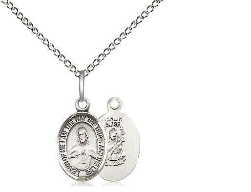 Sterling Silver Scapular Pendant on a 18 inch Sterling Silver Light Curb chain