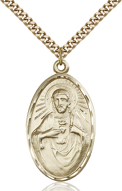 14kt Gold Filled Scapular Pendant on a 24 inch Gold Plate Heavy Curb chain