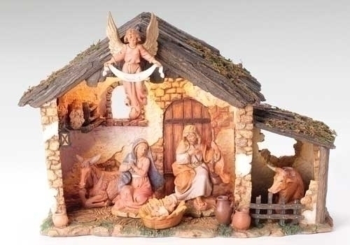 6pc 5&quot;Fig St W/Med Lited Stbl - Christmas