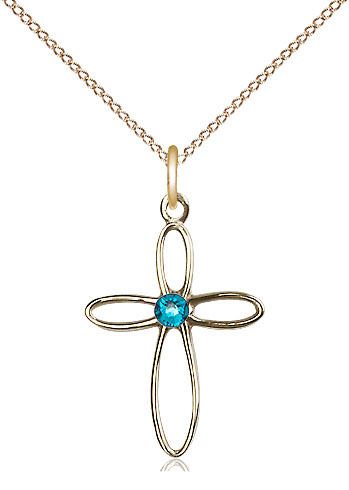 14kt Gold Filled Loop Cross Pendant with a 3mm Zircon Swarovski stone on a 18 inch Gold Filled Light Curb chain