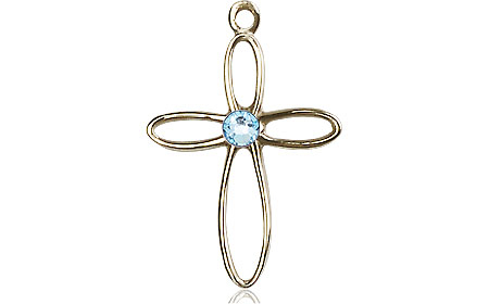 14kt Gold Filled Loop Cross Medal with a 3mm Aqua Swarovski stone