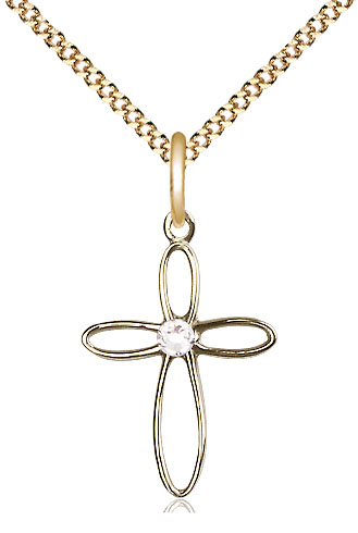 14kt Gold Filled Loop Cross Pendant with a 3mm Crystal Swarovski stone on a 18 inch Gold Plate Light Curb chain