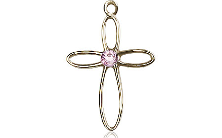 14kt Gold Filled Loop Cross Medal with a 3mm Light Amethyst Swarovski stone