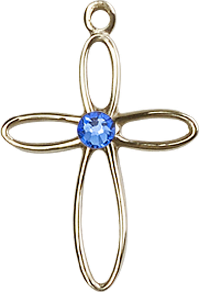 14kt Gold Filled Loop Cross Medal with a 3mm Sapphire Swarovski stone