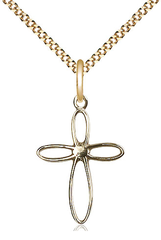 14kt Gold Filled Loop Cross Pendant on a 18 inch Gold Plate Light Curb chain